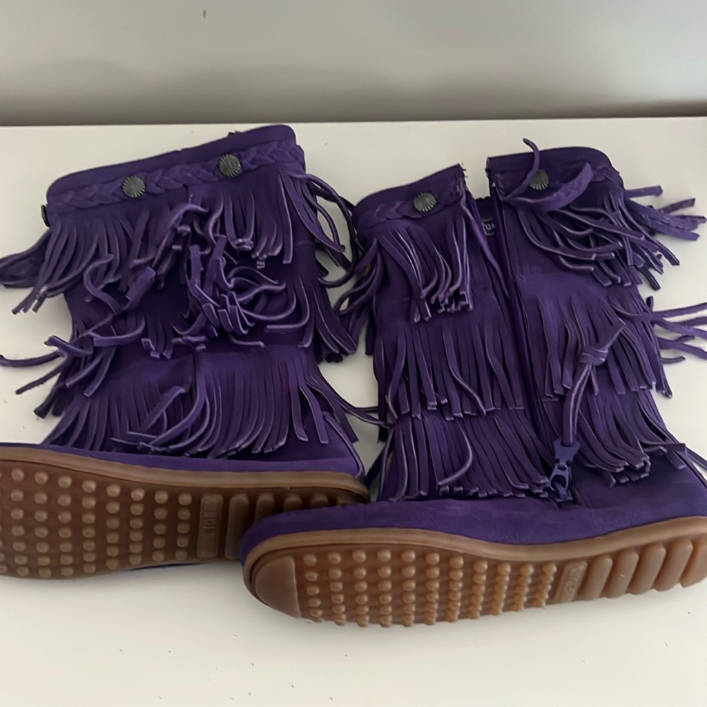 Minnetonka Fringe Suede Boots Girls Size 2 Youth, New Without Tags